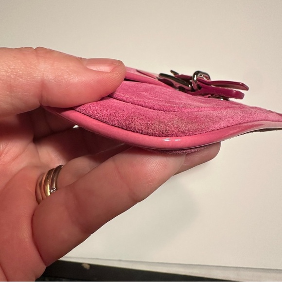 Cute pink suede Coach wristlet; has tag. Classic Coach lined interior. - Picture 4 of 11